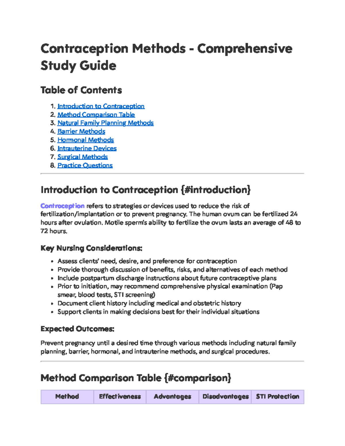 Contraception Methods Study Guide (NUR 101) - Studocu