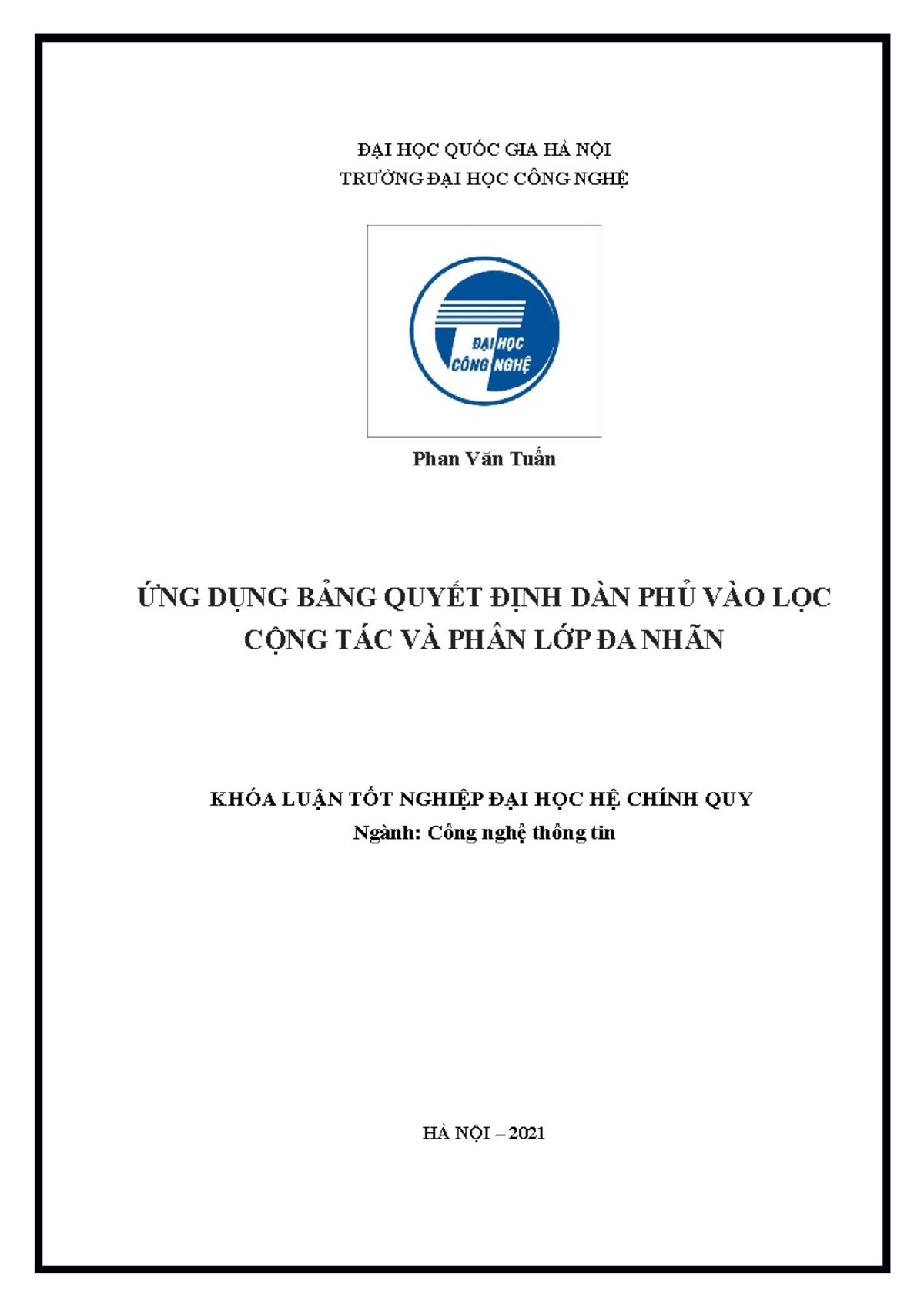 K62 Phan Van Tuan Thesis - ĐẠI HỌC QUỐC GIA HÀ NỘI TRƯỜNG ĐẠI HỌC CÔNG ...