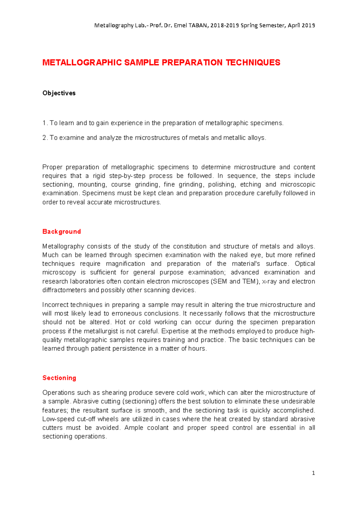 Metallography Lab Report: Sample Preparation Techniques (MET 101 ...