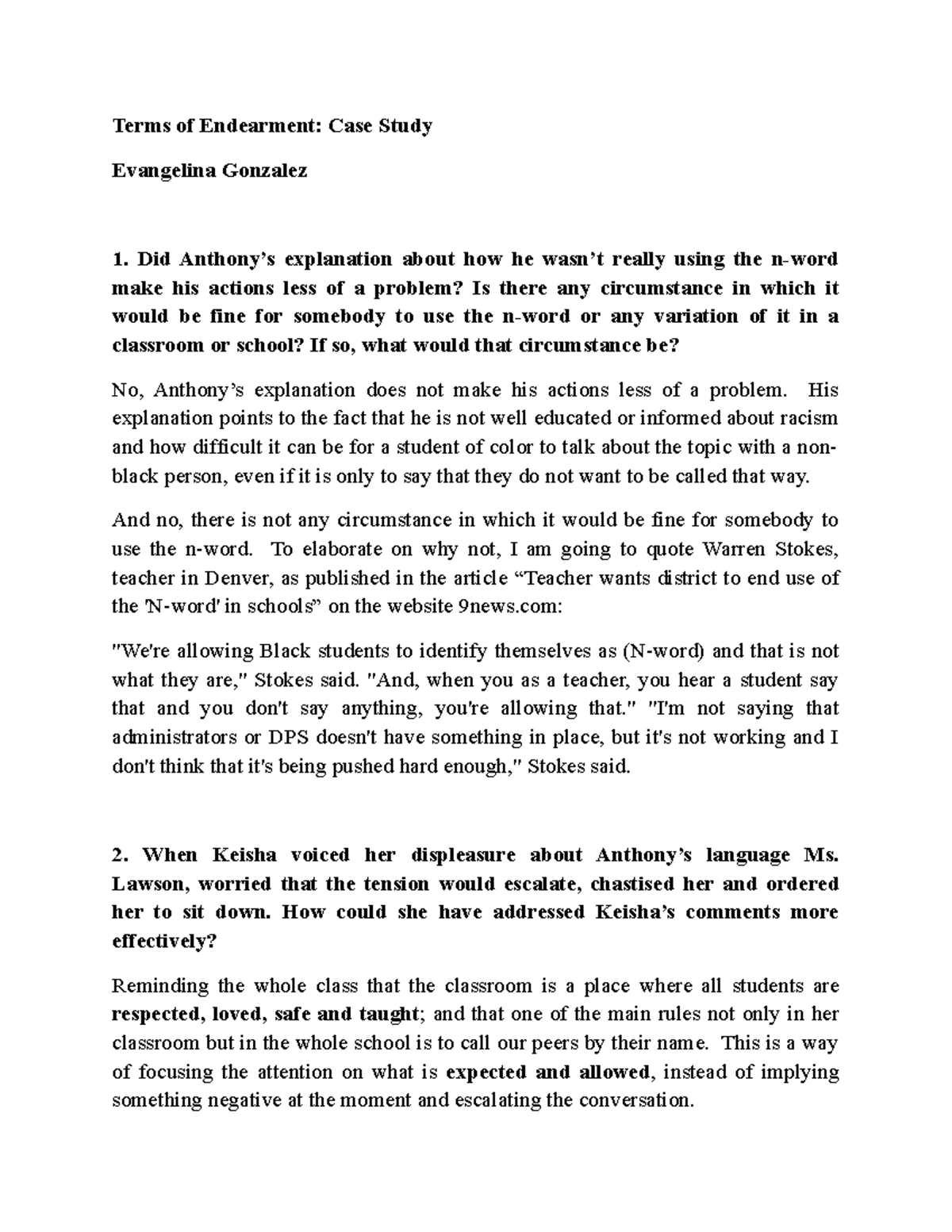 Terms of Endearment - Case Study Lecture Notes 1 - Studocu