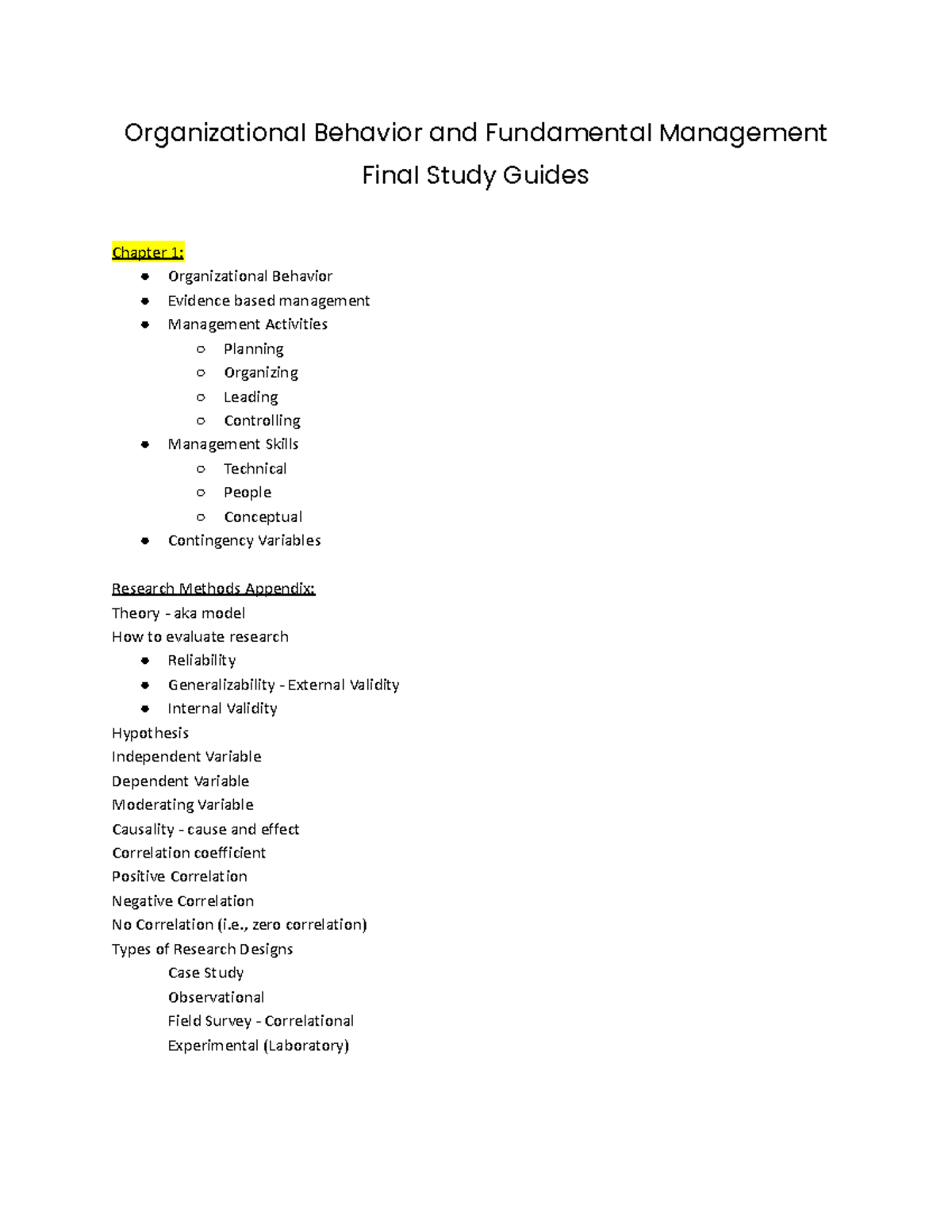 Organizational Behavior & Management Final Study Guide - Studocu