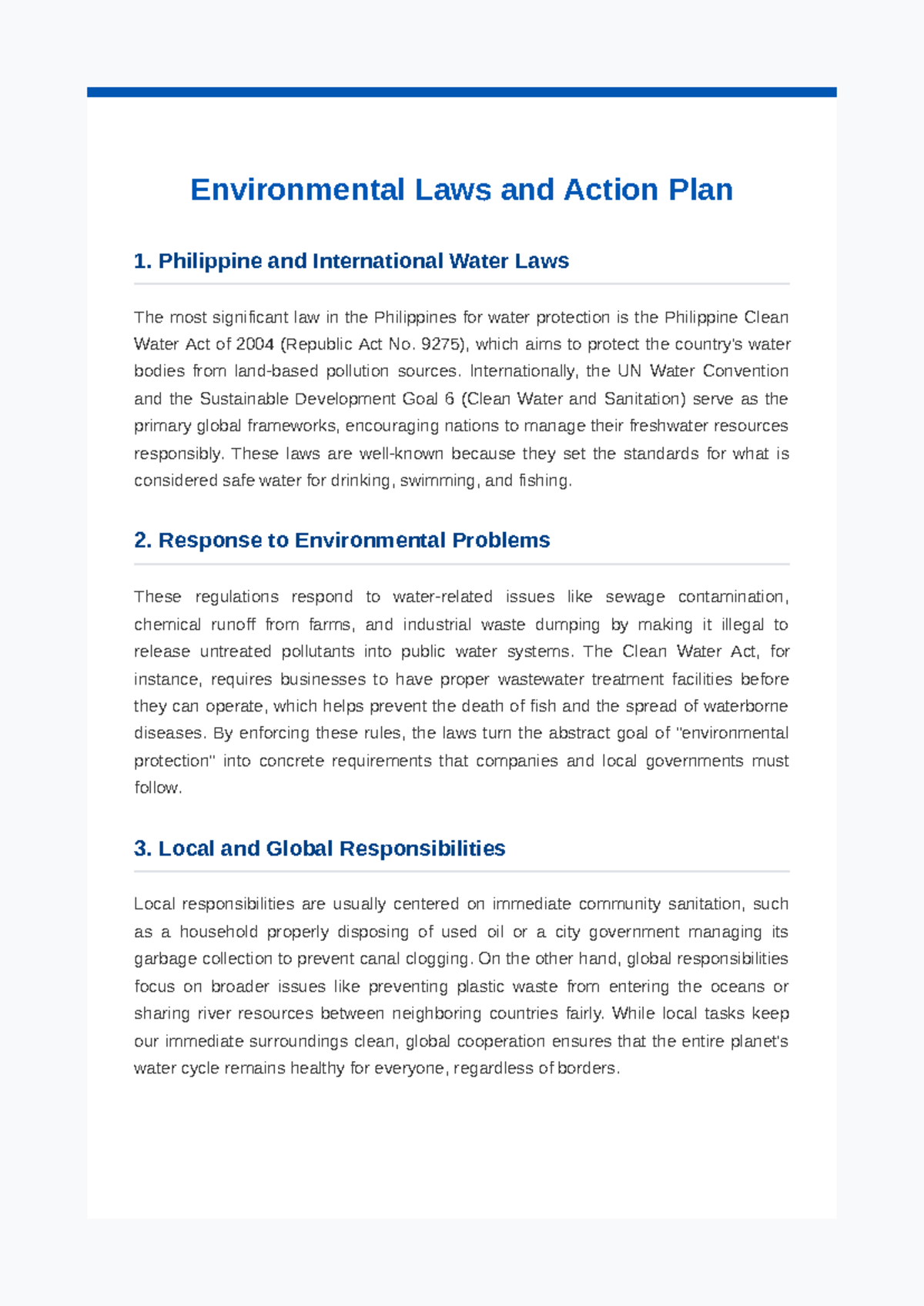 Environmental Water Action Plan v2: Laws & Responsibilities - Studocu