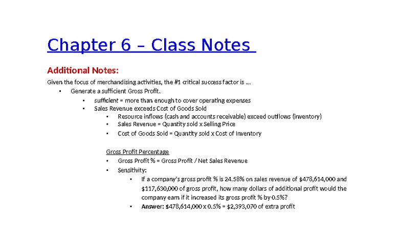 Chapter 6 - Merchandising Class Notes and Income Statement Insights ...
