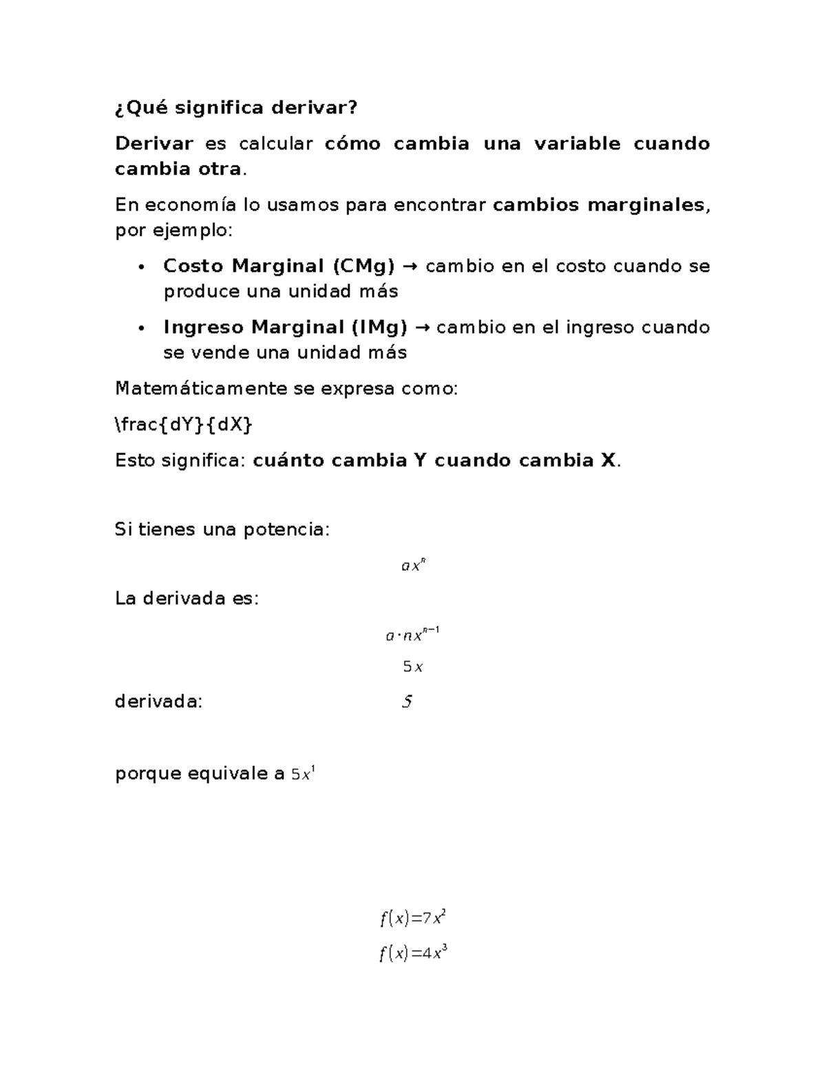 Derivadas y Cambios Marginales en Economía - Actividad Unidad 2 - Studocu