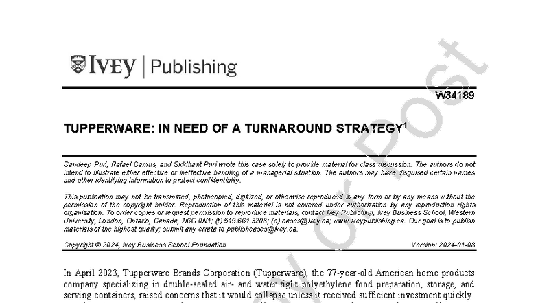 W34189 Tupperware: Strategies for Turnaround and Market Relevance - Studocu