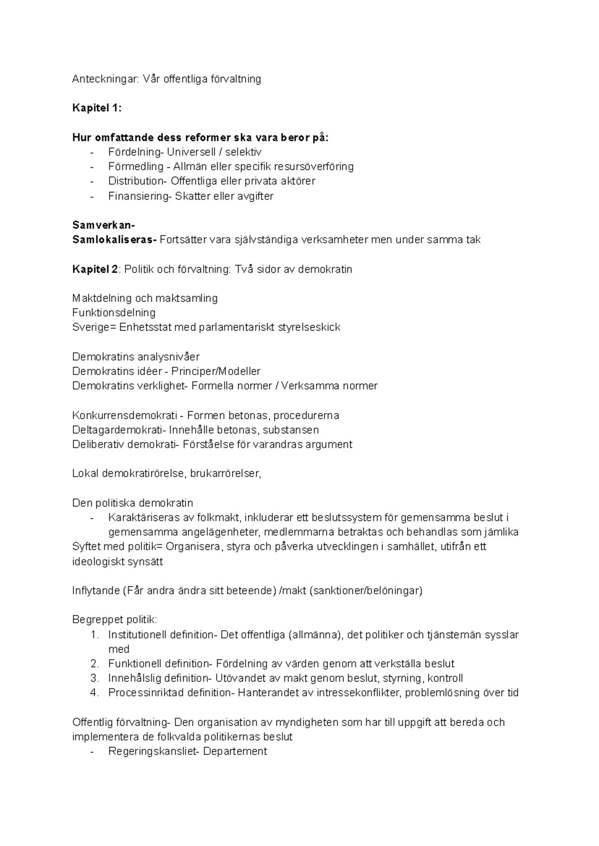 Anteckningar Vår offentliga förvaltning - Anteckningar: Vår offentliga ...