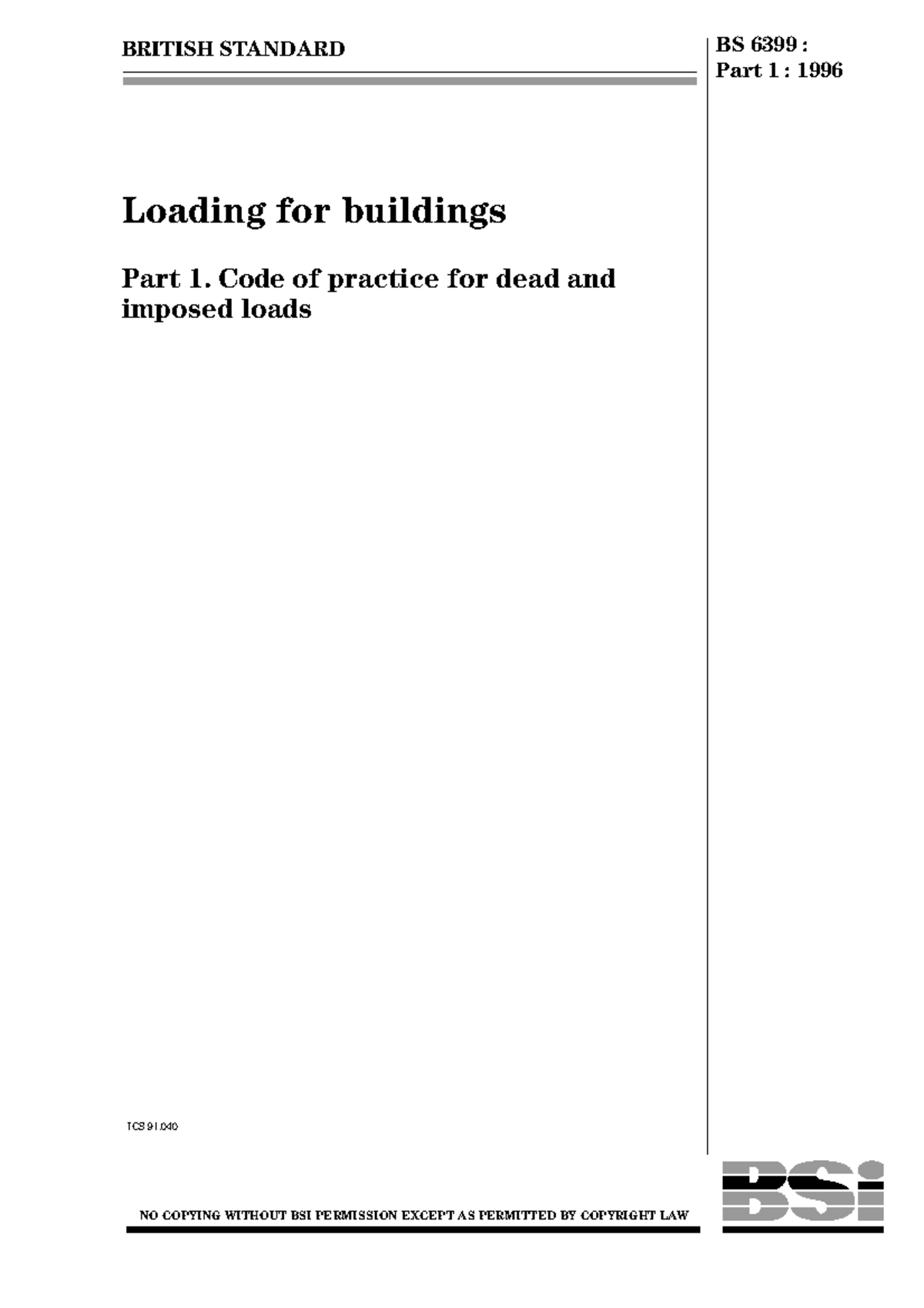 BS6399-1:1996 Code of Practice for Dead and Imposed Loads in Buildings ...