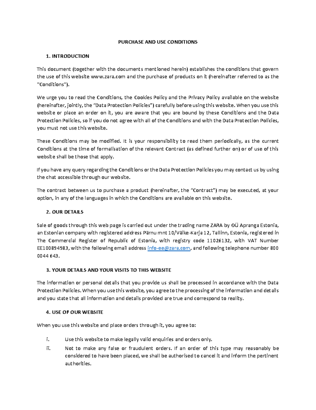 Zara Terms and Conditions - EE-20220509: Purchase Guidelines & Policies ...