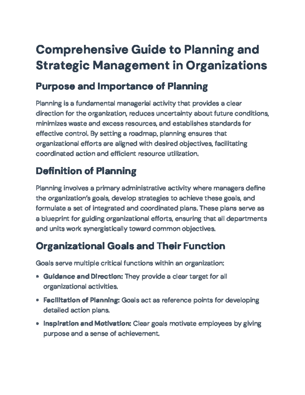 Comprehensive Overview of Planning & Strategic Management (MGT 301 ...