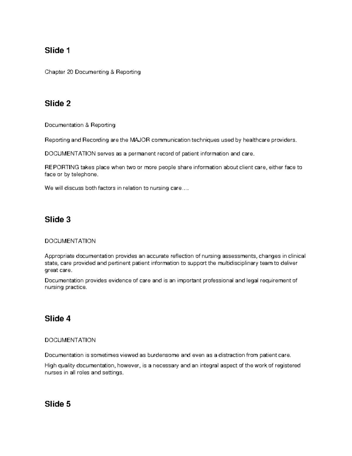 Chapter 20: Documenting & Reporting in Nursing - Studocu