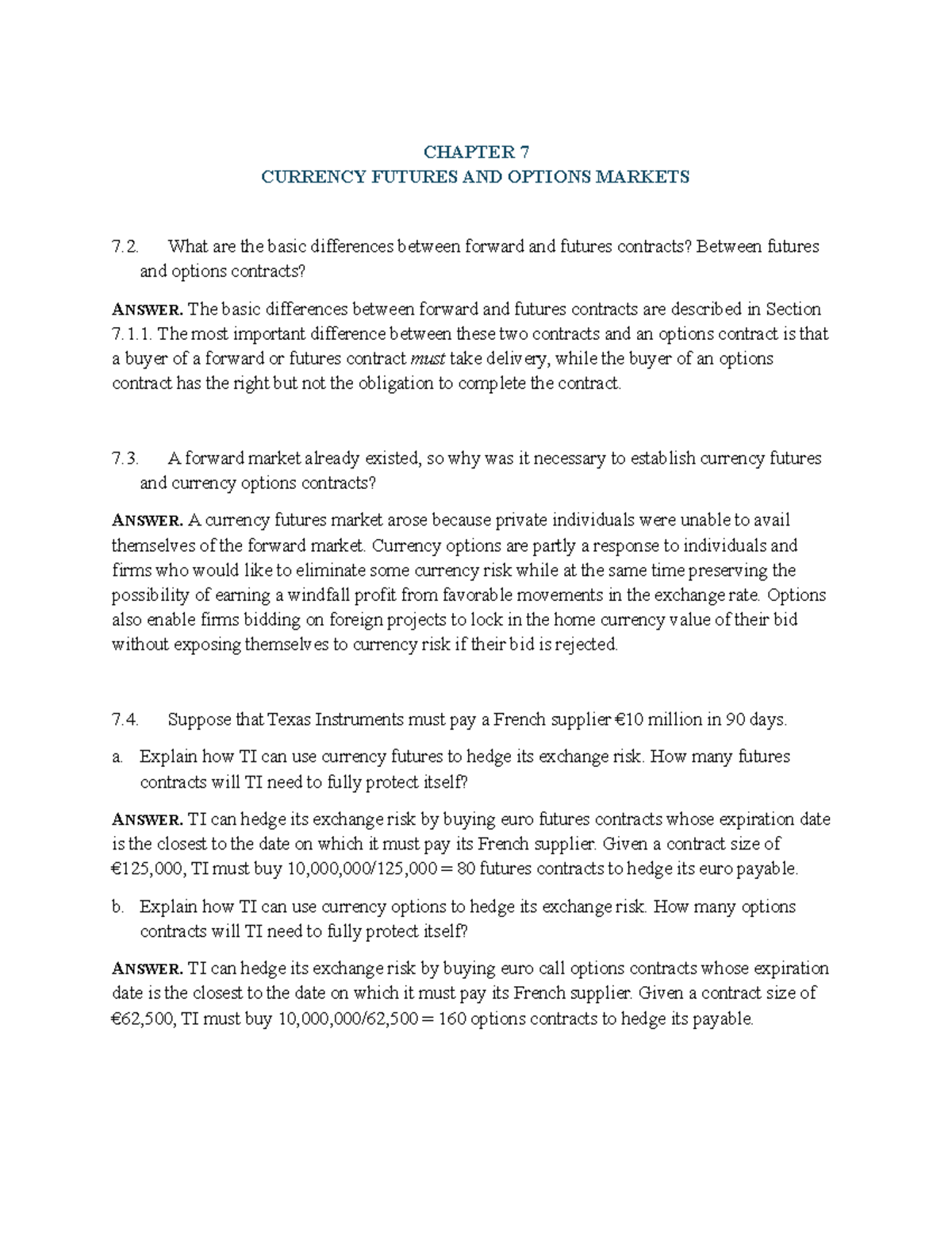 Practice Questions for CHAPTER 7: Currency Futures & Options Markets ...