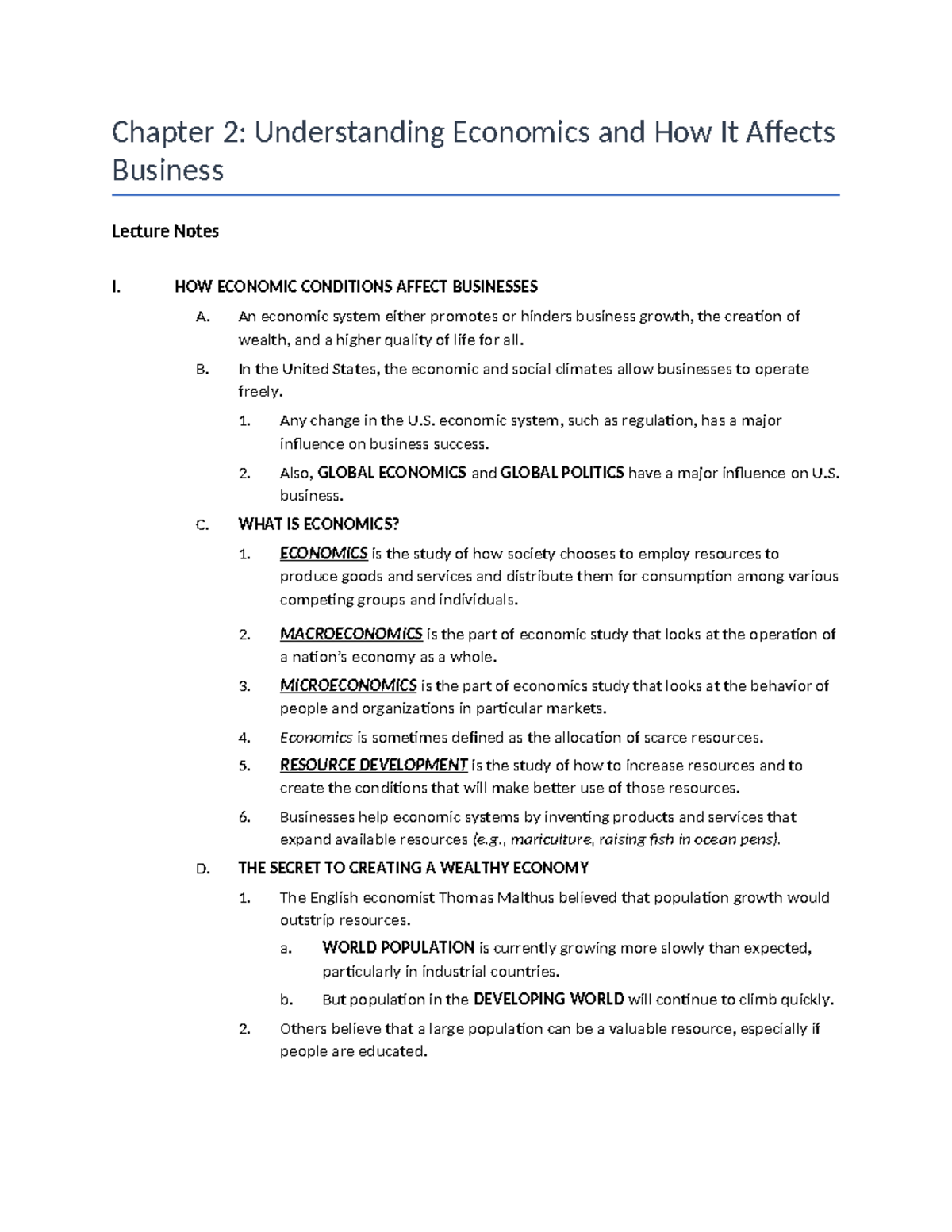 Chapter 2: Economics and Business Impact - BUS 6600 Lecture Notes - Studocu