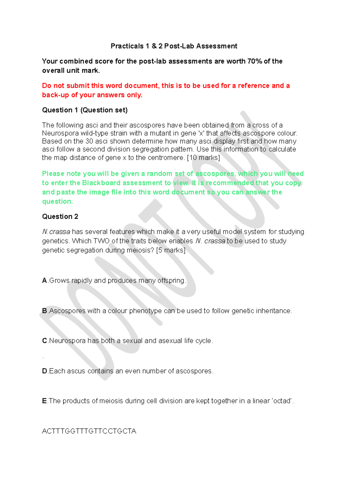 BIOL21041 Practical 1 & 2 Post-Lab Assessment Guide 2023-24 - Studocu