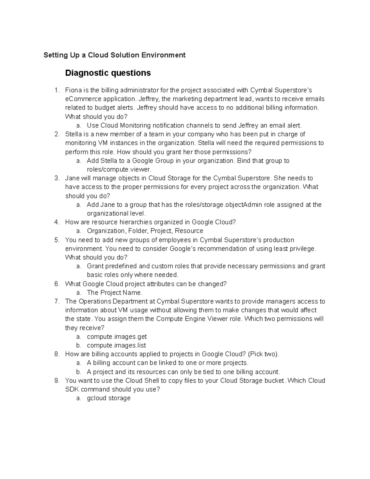 CLOUD101: Setting Up a Cloud Solution - Diagnostic Questions & Quiz ...