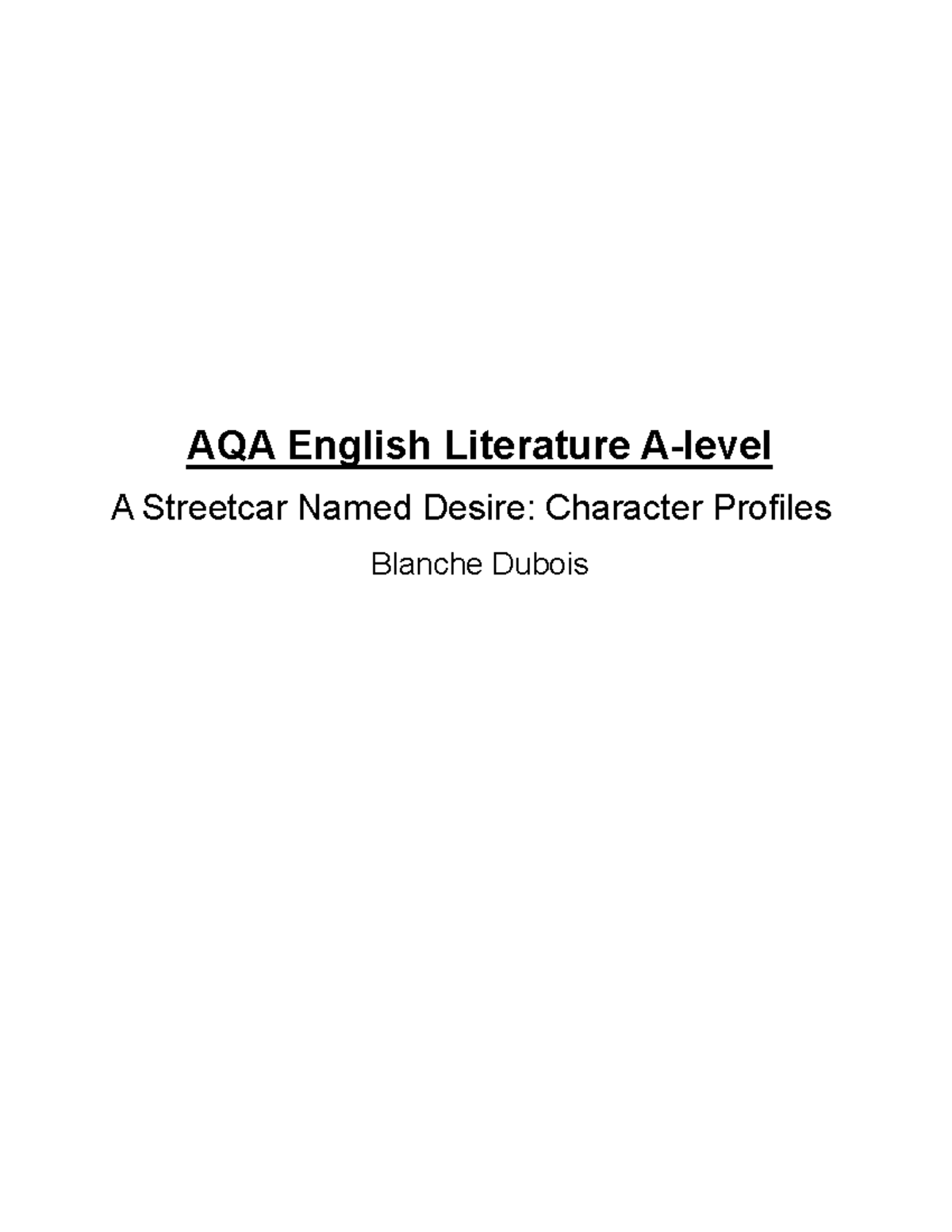 AQA English Literature A-level: A Streetcar Named Desire Character ...