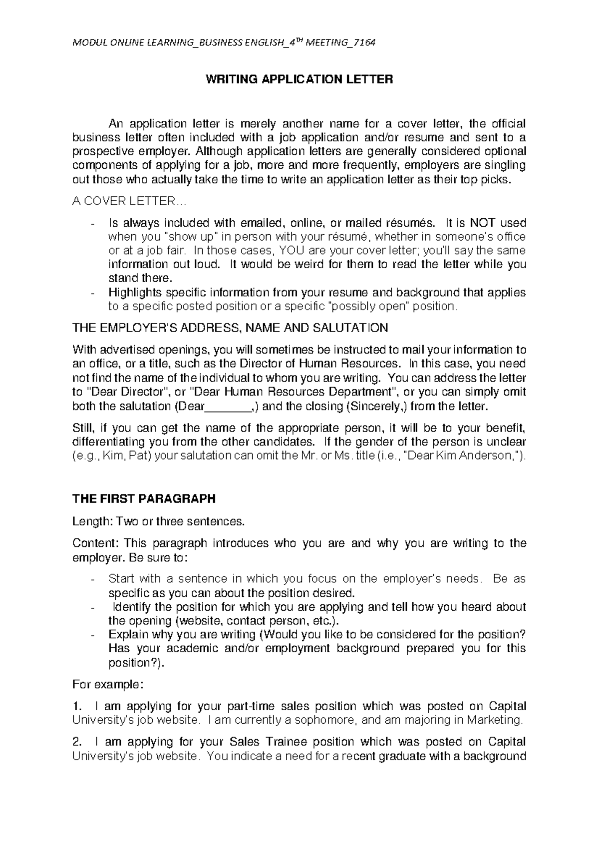 Writing Effective Application Letters: Tips and Examples - Studocu