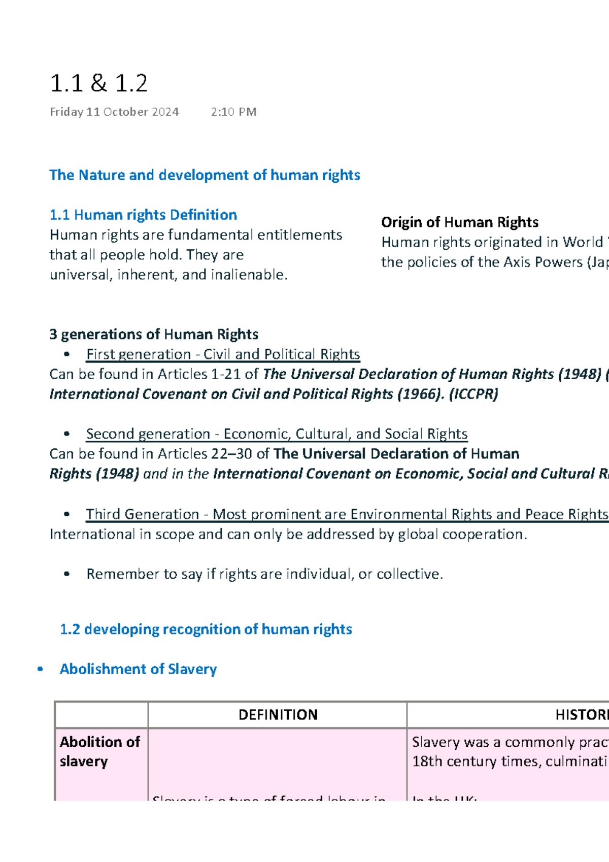 1.1 & 1 - legal studies human rights 1.1-1.2 - The Nature and ...