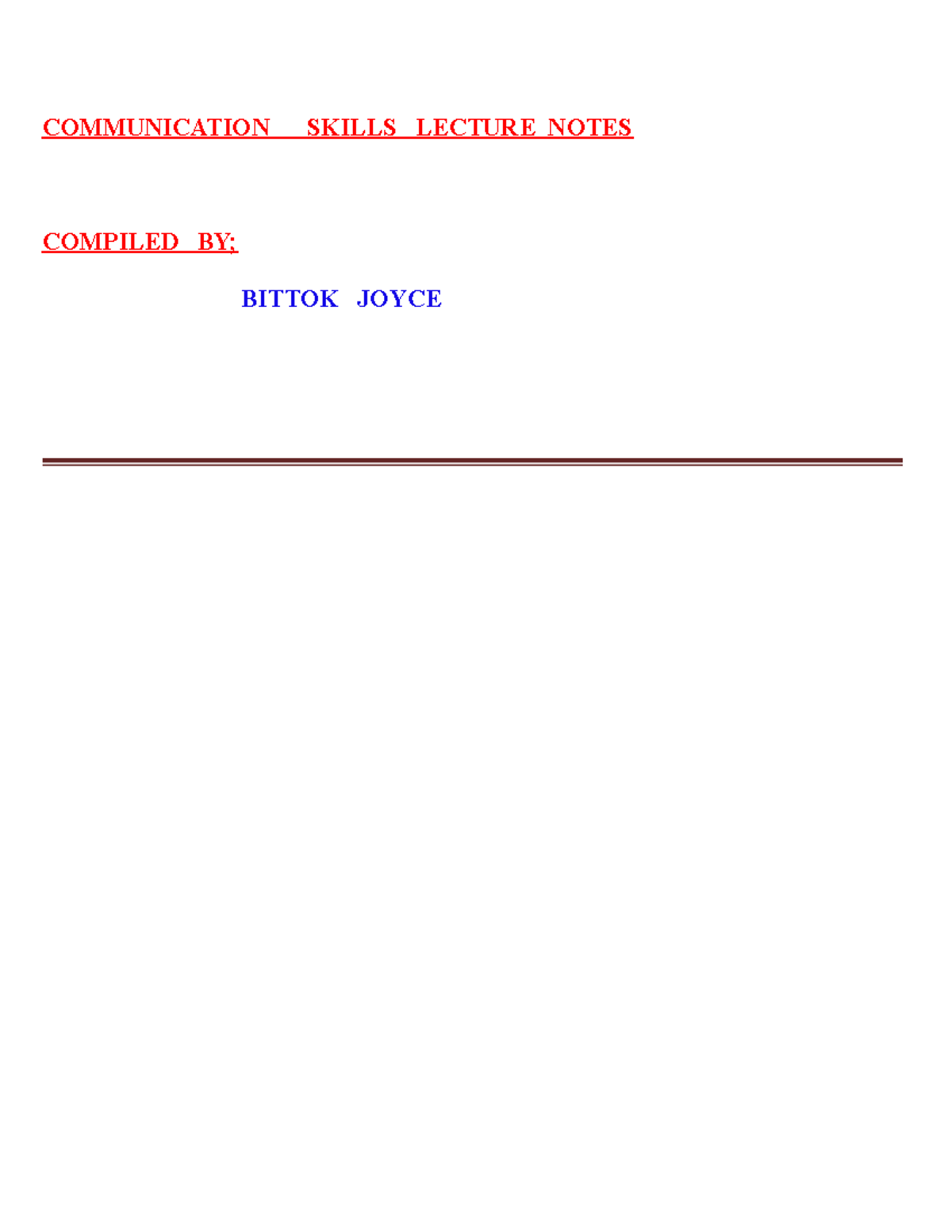 Communication Skills Lecture Notes (CS101) by Bittok Joyce - Studocu