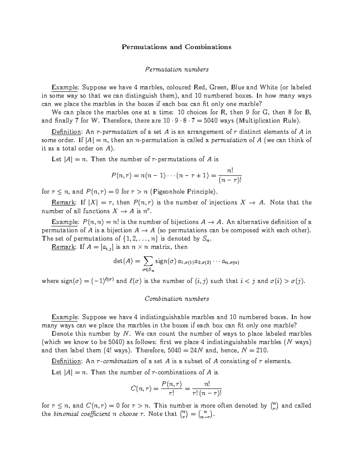 Permutations and Combinations: Concepts and Examples - Studocu
