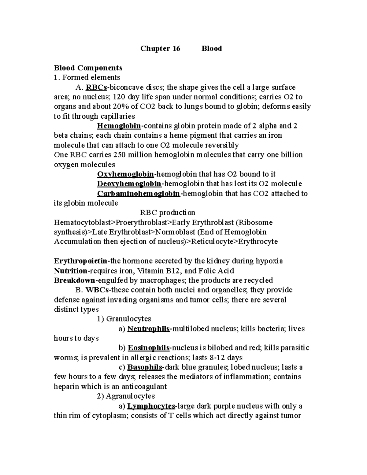 Chapter 16: Blood Components and Functions Overview - Studocu