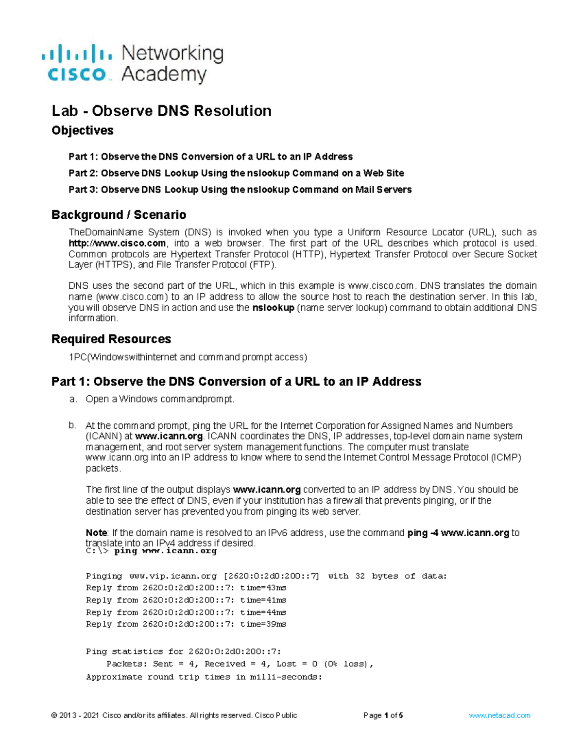 Lab DNS Resolution: URL to IP Address & nslookup Commands - Studocu