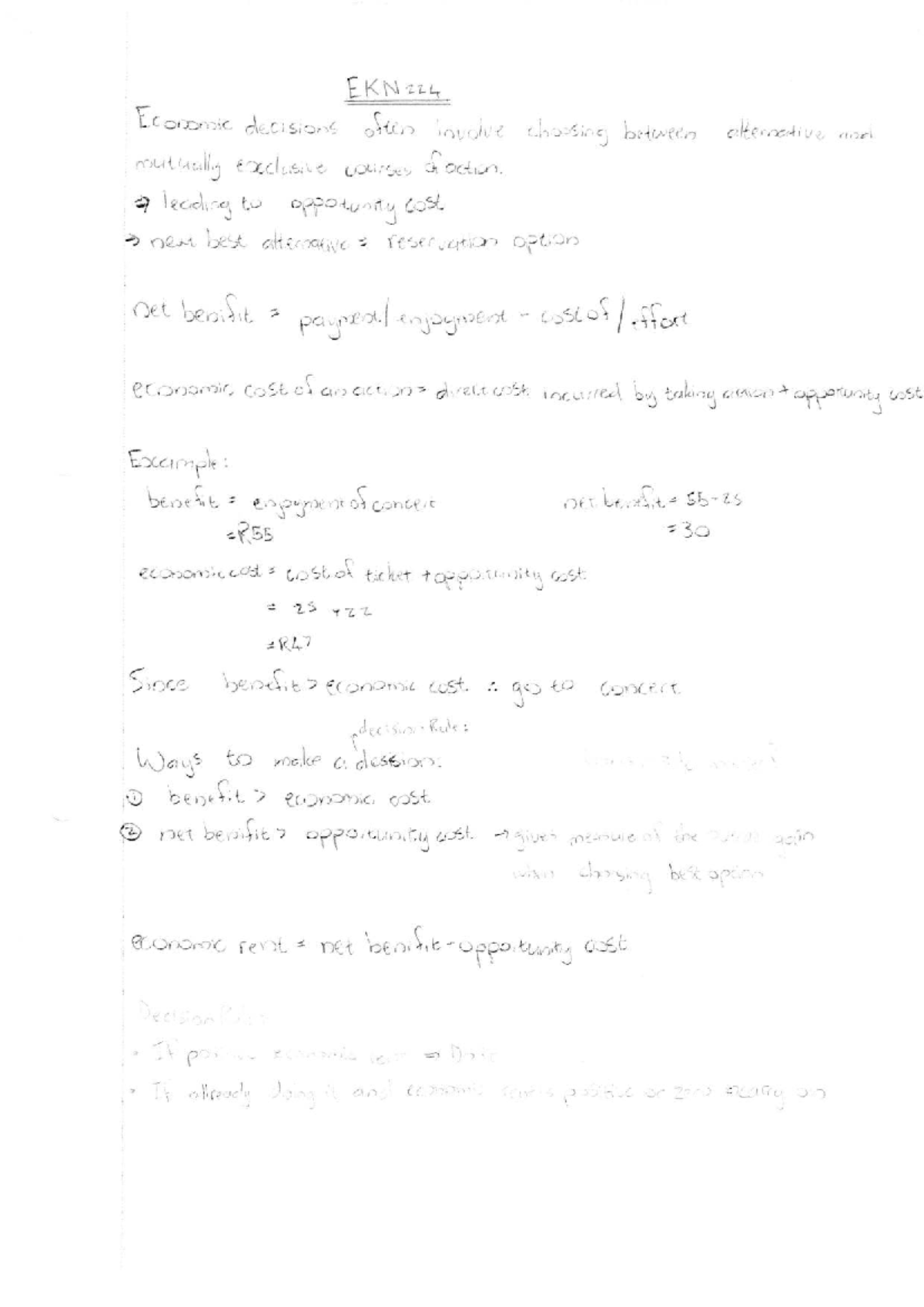 EKN224 handwritten notes chapter 1 - EKN224 Economic decisions often ...