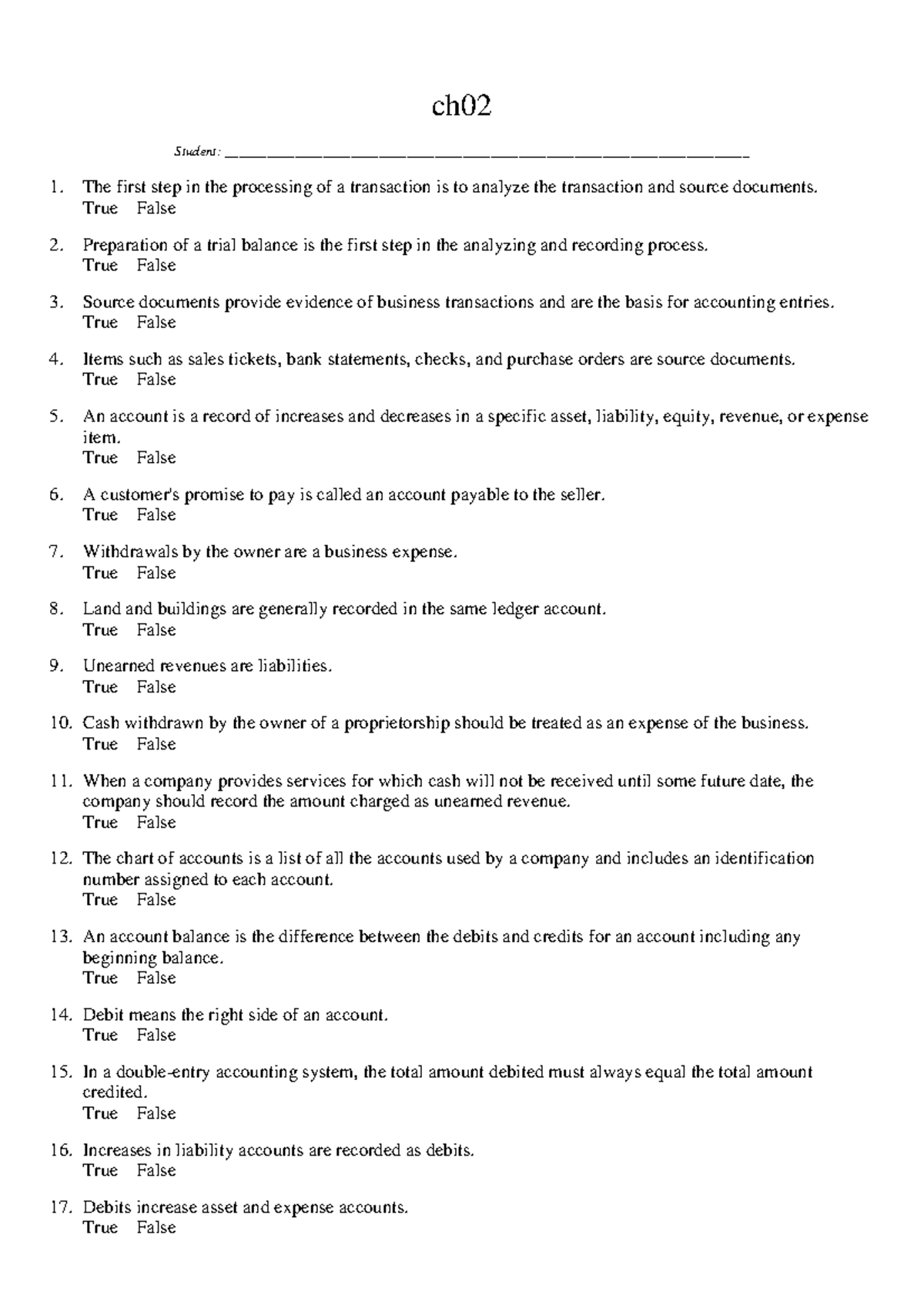 Ch02 - Accounting Concepts and Transaction Analysis Quiz - Studocu