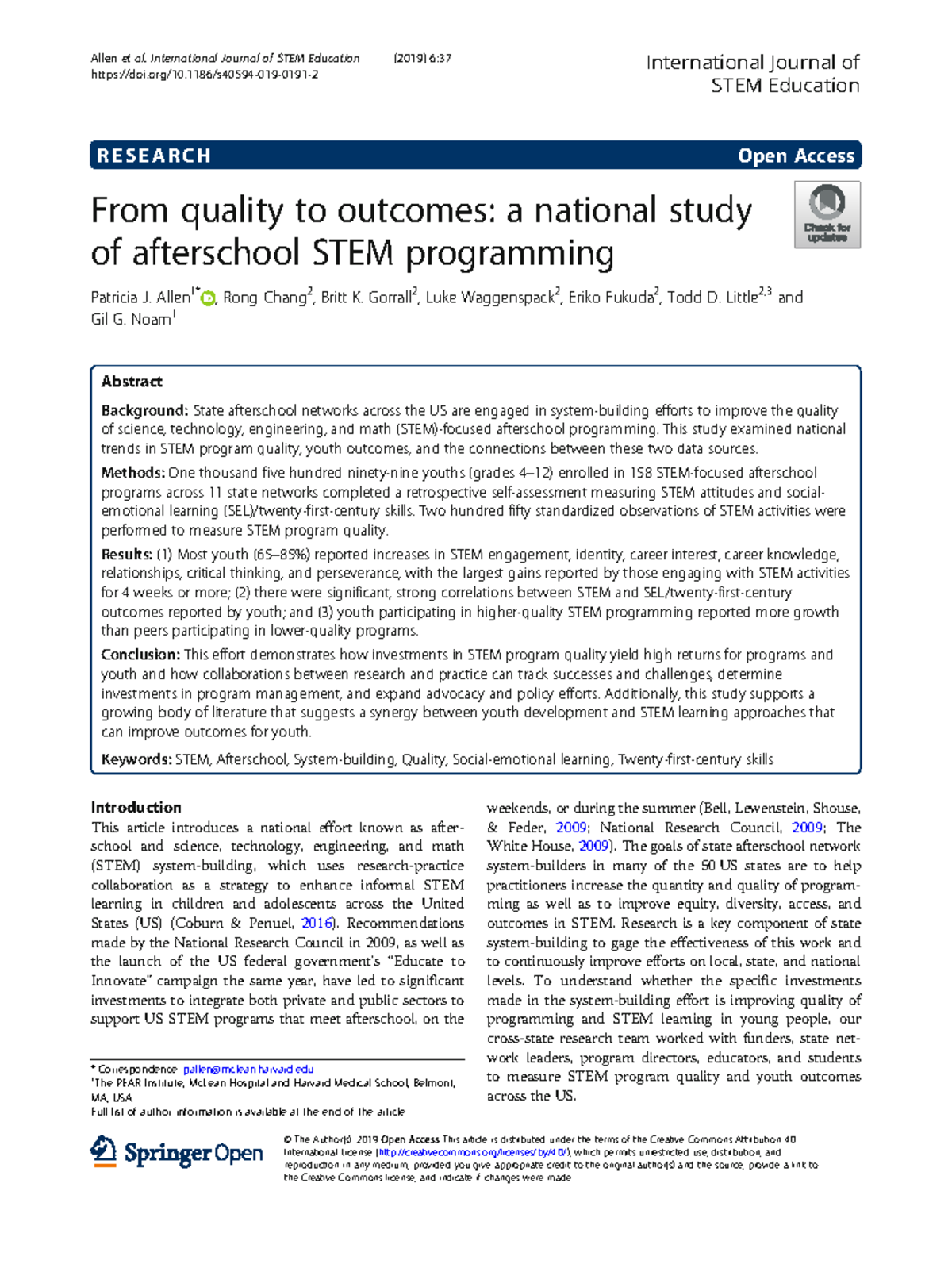 National Study on Afterschool STEM Program Quality and Youth Outcomes ...