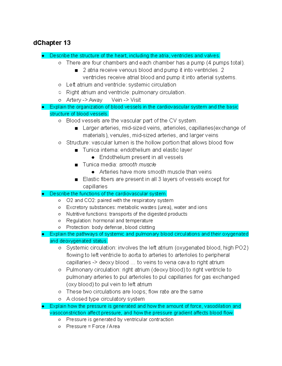 Biol 101 Exam 3 Study Guide: Cardiovascular System & Metabolism - Studocu