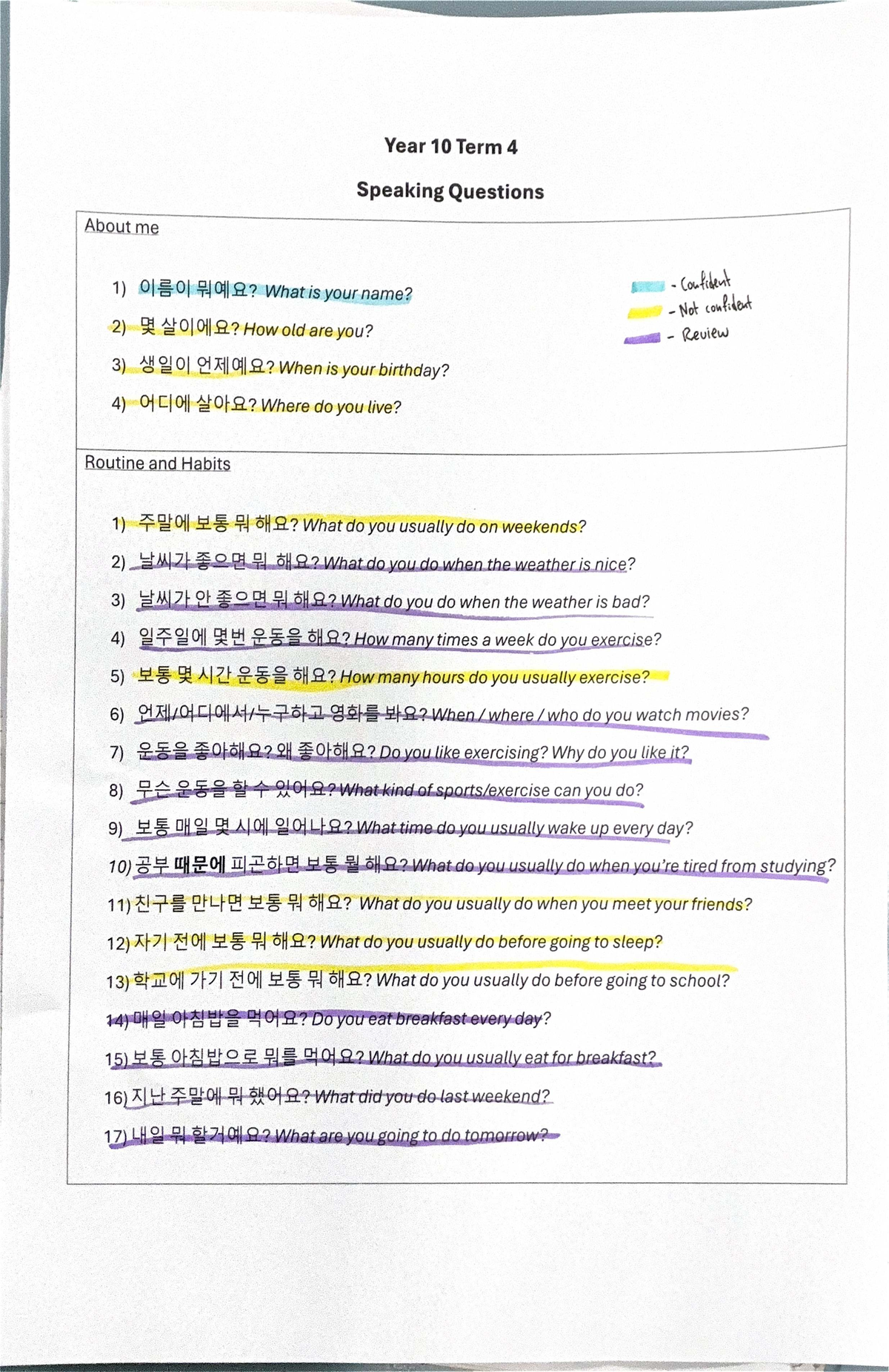 Year 10 Term 4 Speaking Questions and Answers - Studocu