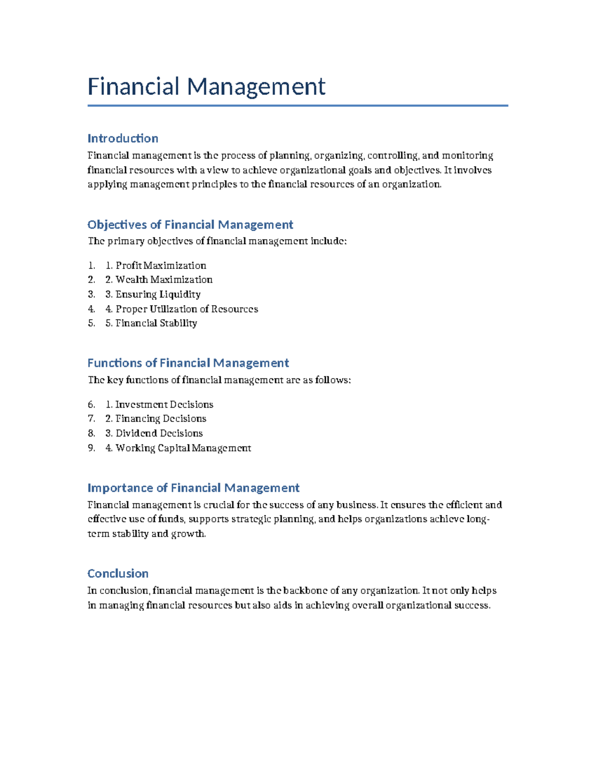 Financial Management: Key Concepts and Objectives Overview - Studocu
