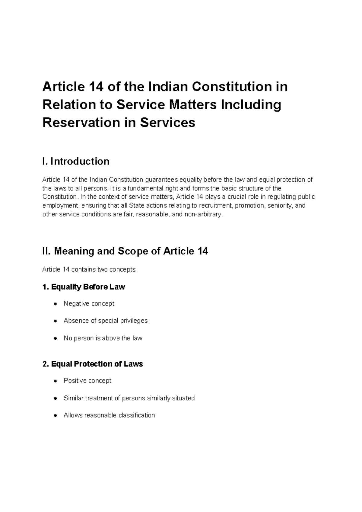 Service Law 1: Article 14 \u0026 16 of the Indian Constitution on Reservations - Studocu