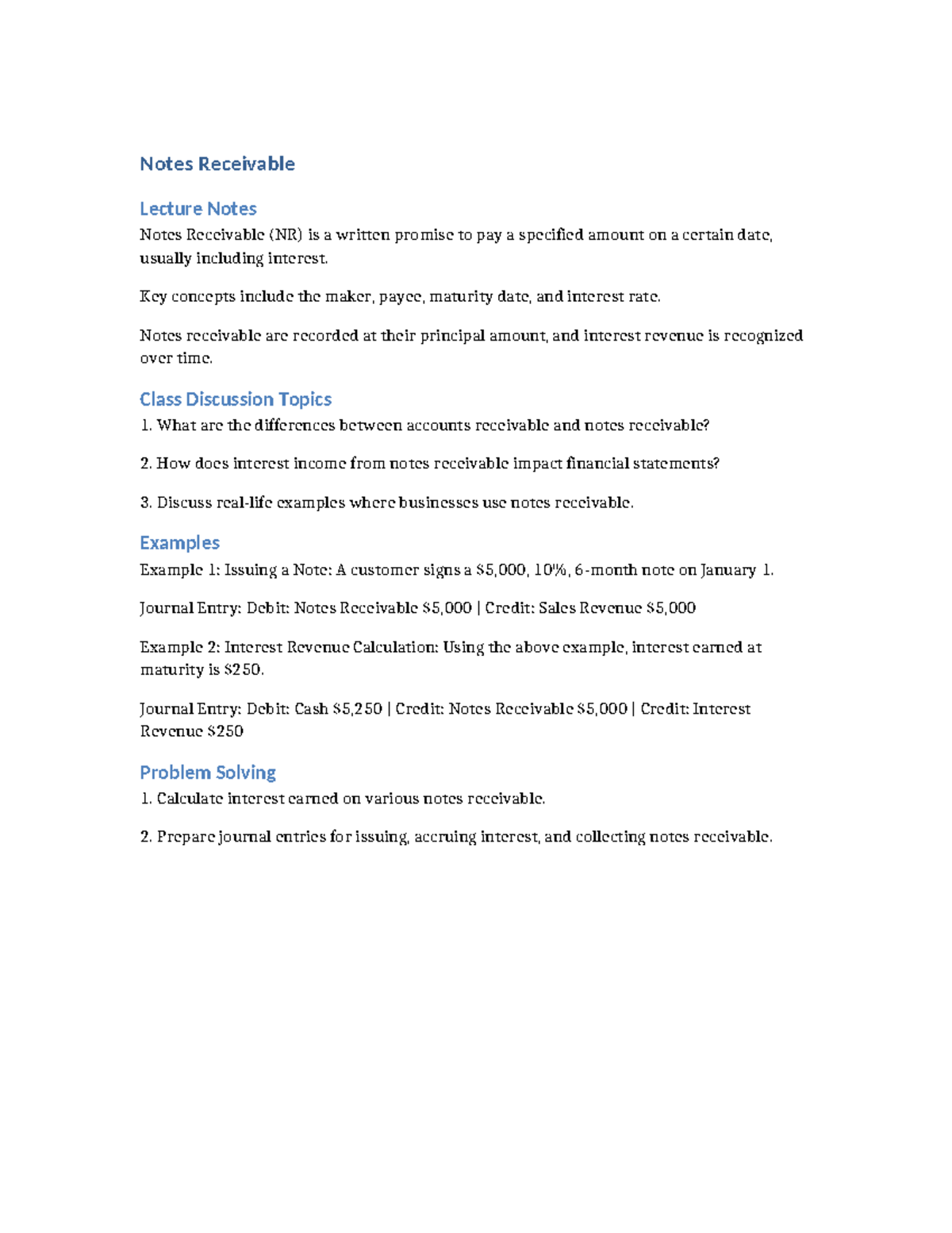 Lecture Notes on Notes Receivable - ACC101 - Studocu