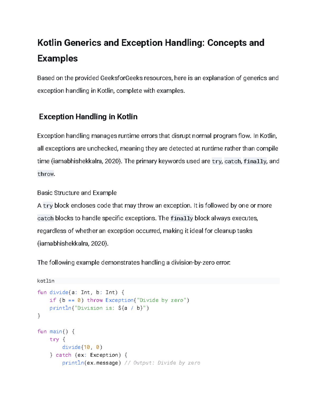 Kotlin Generics & Exception Handling: Concepts & Examples (LJ 4) - Studocu