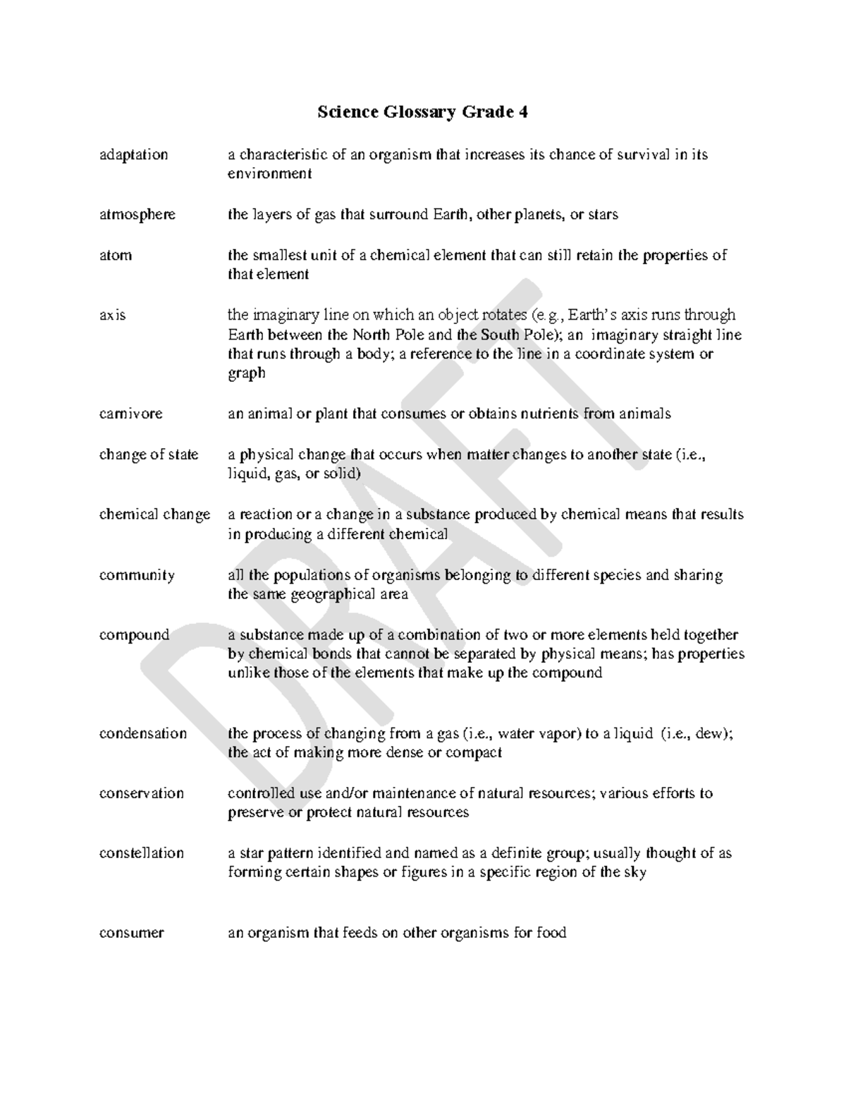 Science Glossary for Grade 4: Key Terms and Definitions - Studocu