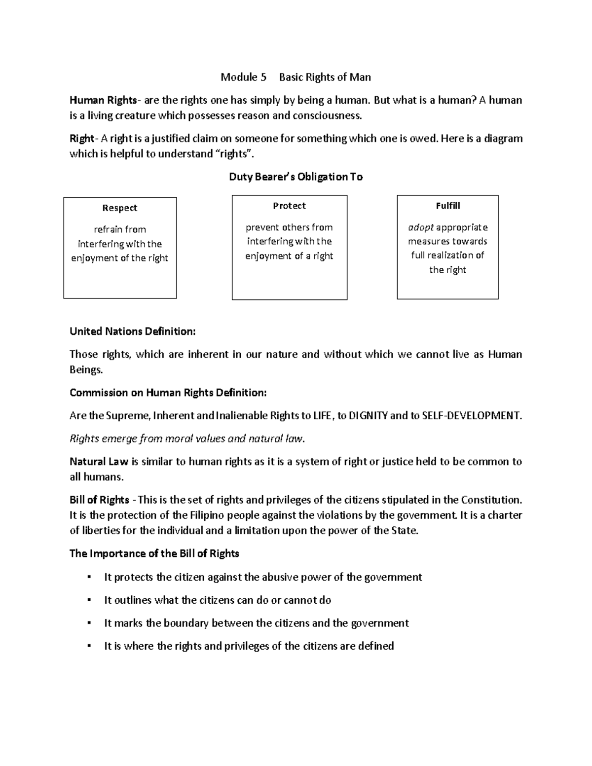Module 5: Understanding Basic Human Rights and the Bill of Rights - Studocu
