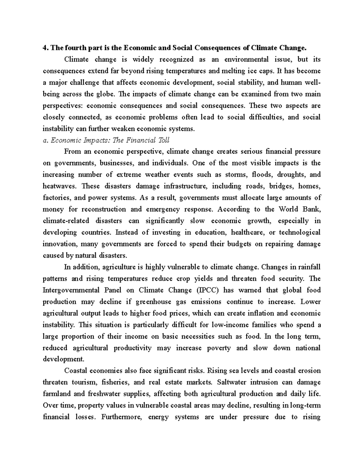 ECON 101: Economic & Social Impacts of Climate Change Analysis - Studocu