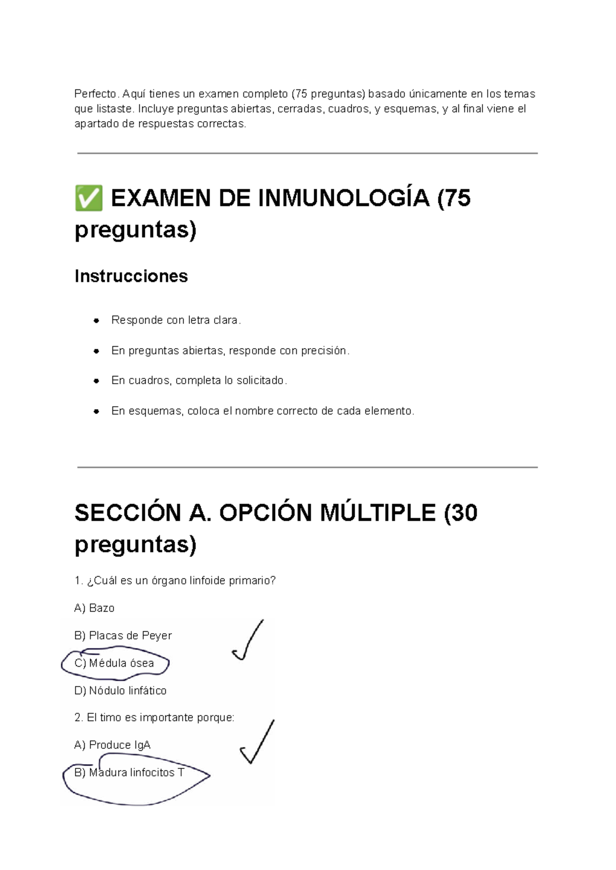 Examen Completo de Inmunología (75 Preguntas) - INM 101 - Studocu