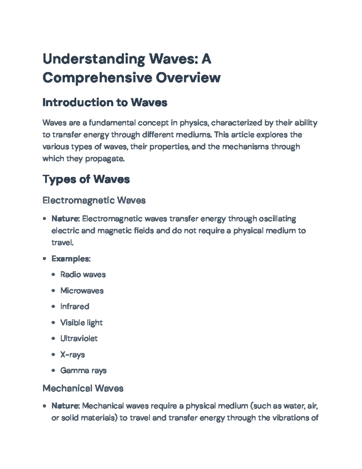 Understanding Waves: Types, Properties & Applications in Physics - Studocu