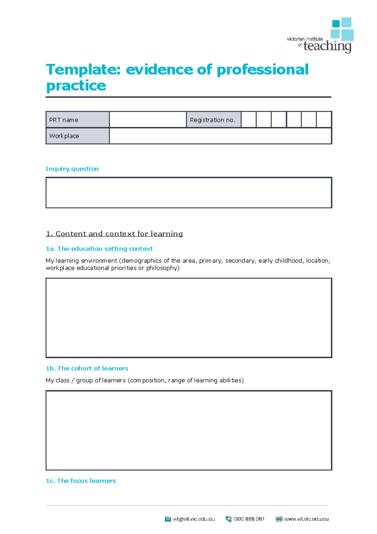 Evidence of Professional Practice Template: PRT Inquiry Guide - Studocu
