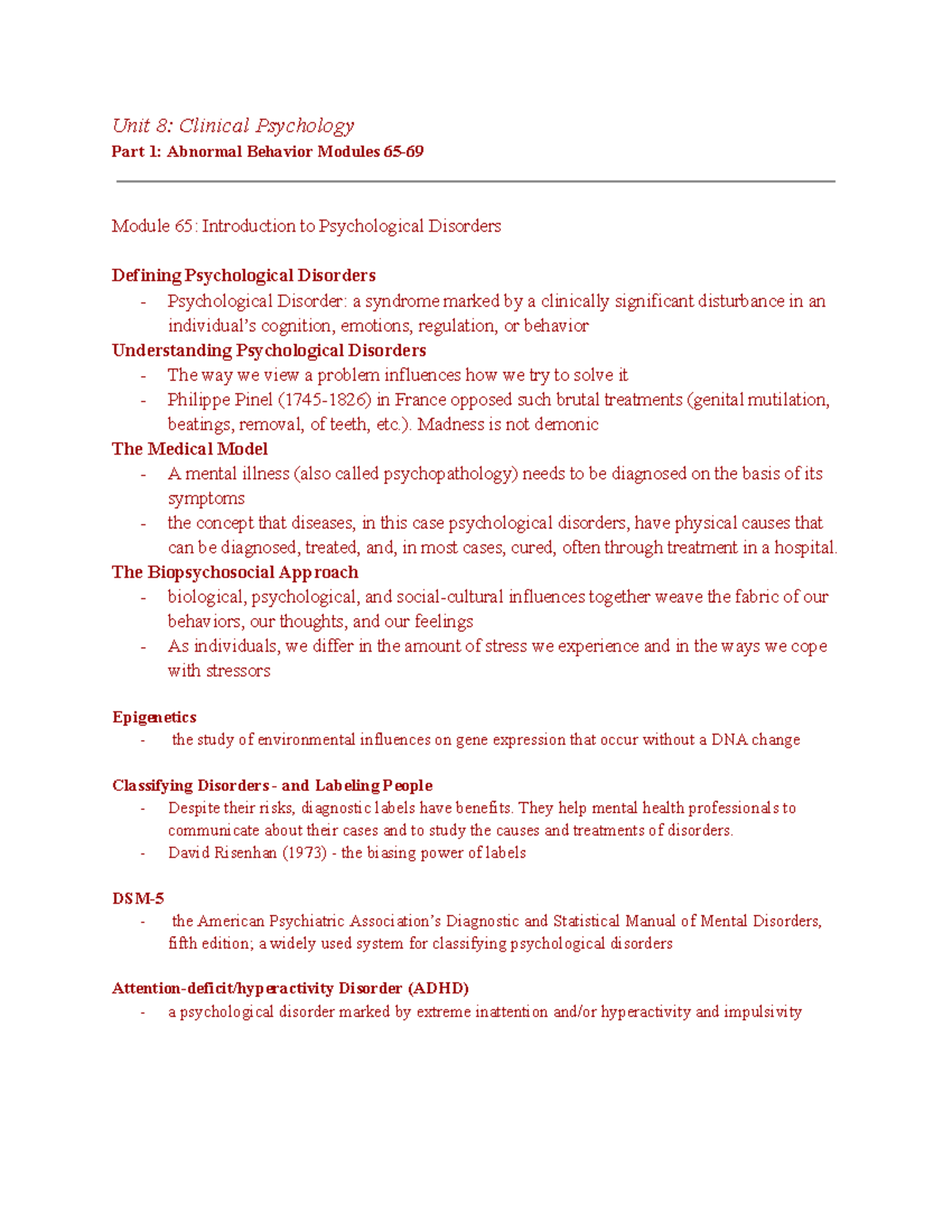 Unit 8: Clinical Psychology - Overview & Key Mod. Insights - Studocu