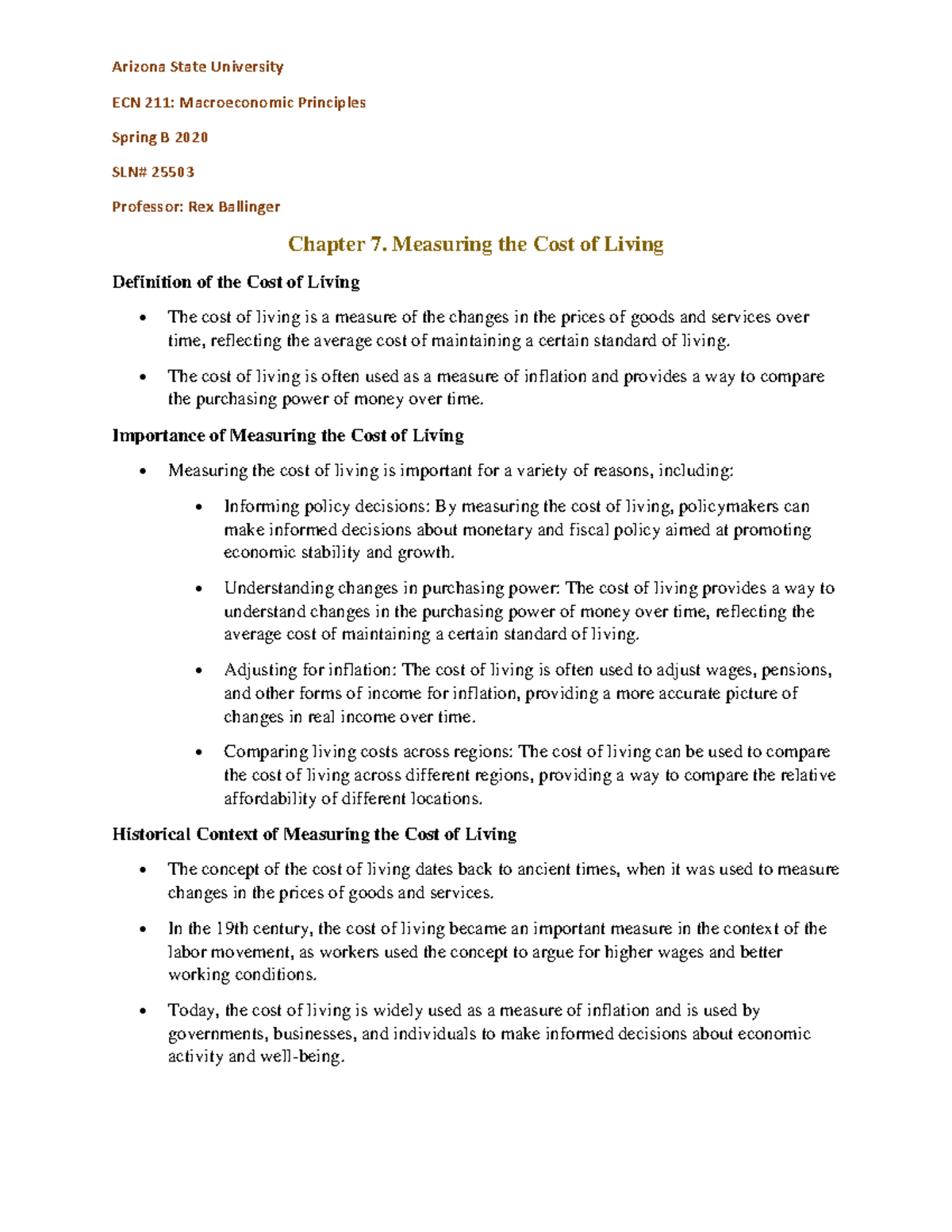 ECN 211 Chapter 7: Measuring Cost of Living Lecture Notes - Studocu