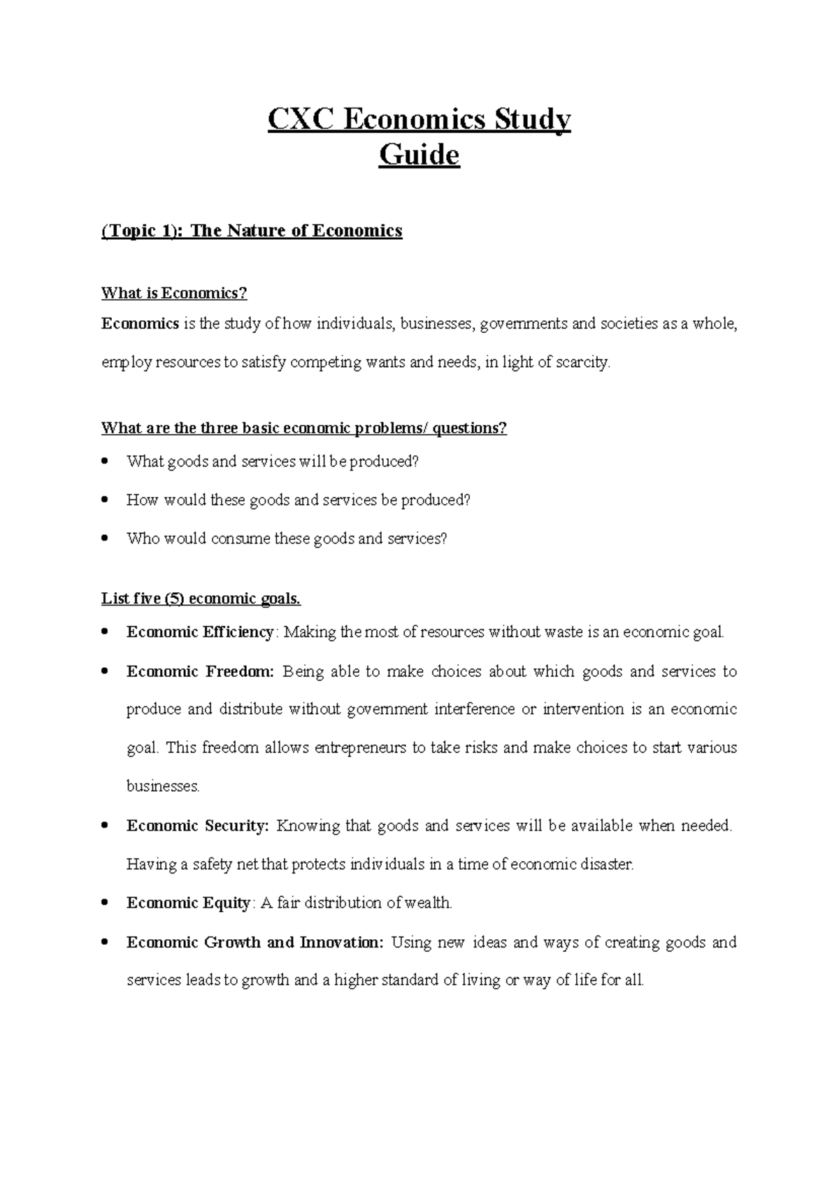 CXC Economics Study Guide: Understanding Economic Principles and ...