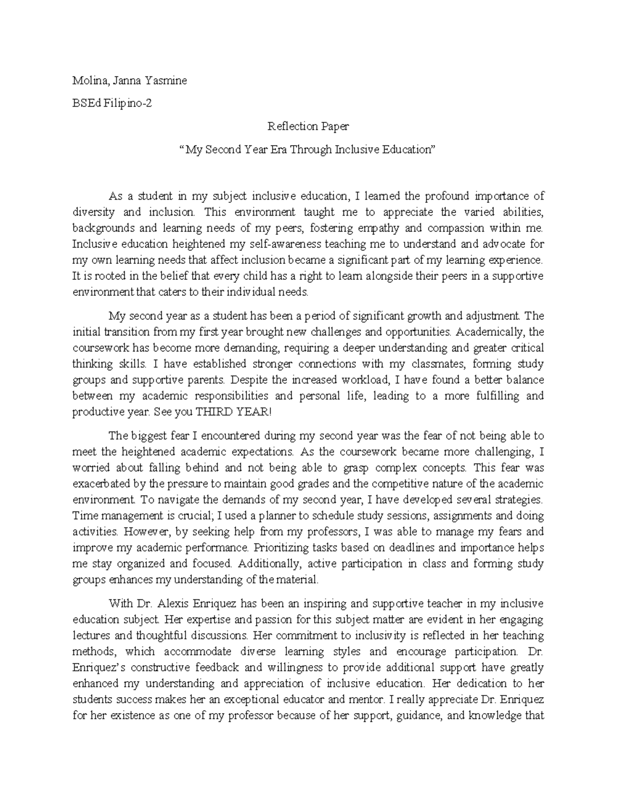 BSEd Reflection Paper: Embracing Diversity in Inclusive Education - Studocu