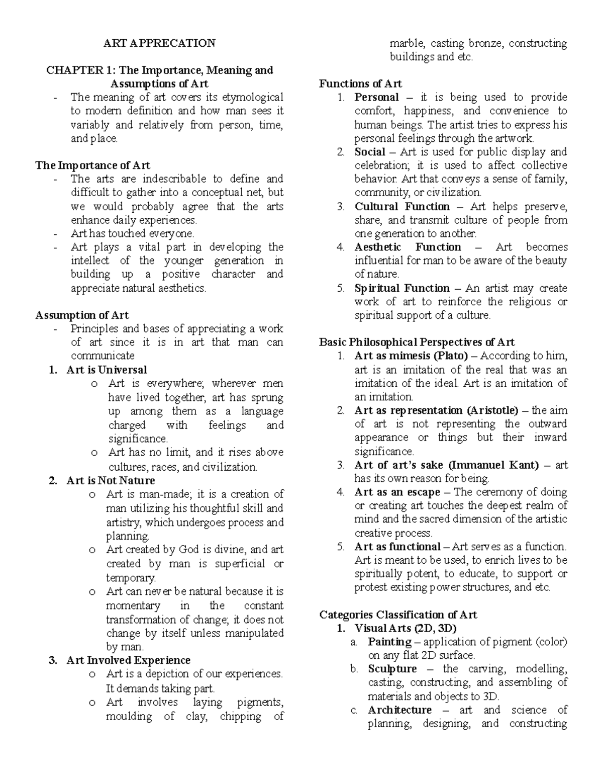 ART Appreciation - Chapter 1 & 2 Summary Notes - Studocu