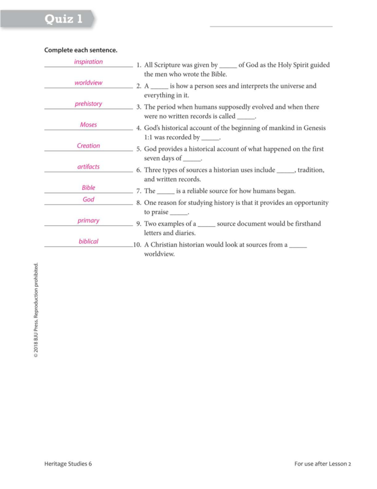 Heritage Studies 6 Quiz 1: Sentence Completion Guide - Studocu