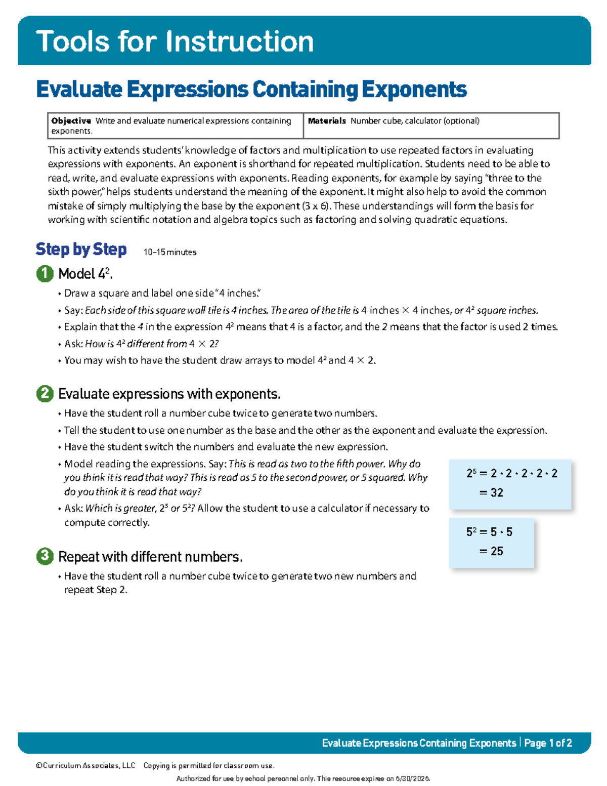 RCM06 NA CMS U01 L05: Evaluating Expressions with Exponents - Studocu