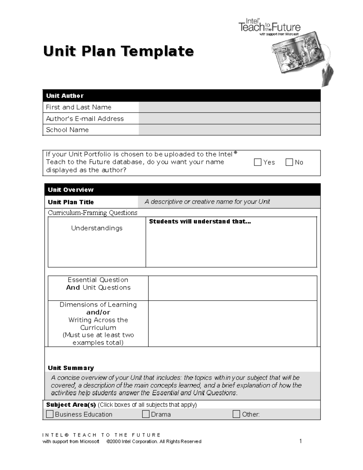 Intel Unit Plan Template for Educators - Studocu