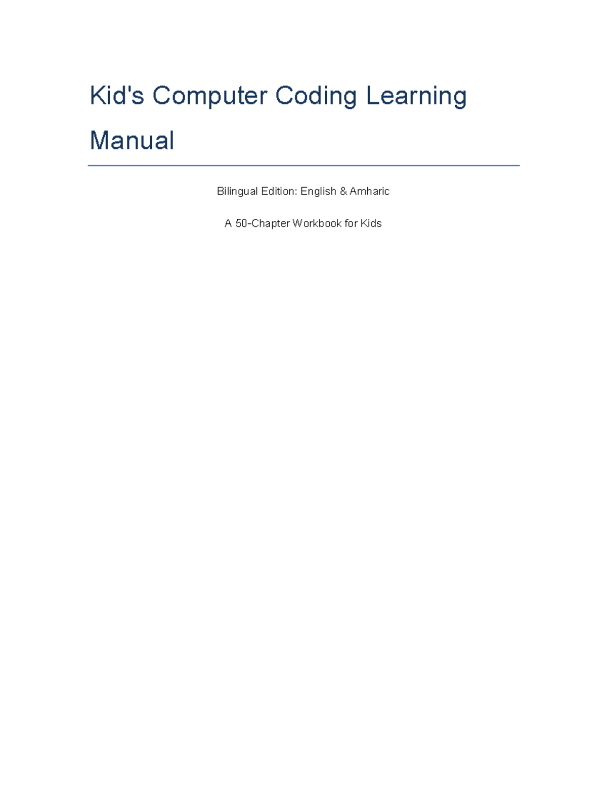 Kids Coding Workbook Bilingual Edition: English & Amharic - Studocu