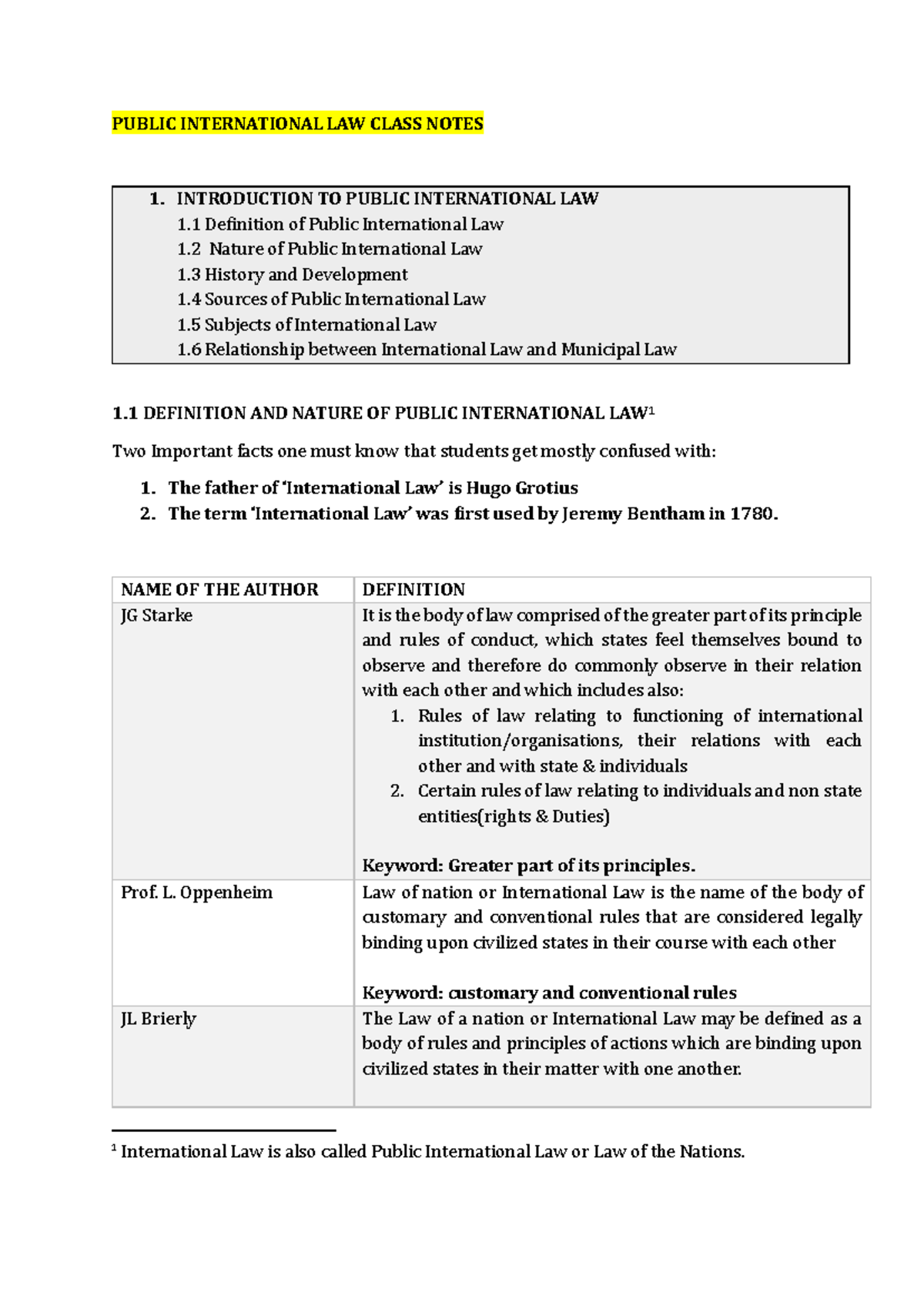 Public International Law (PIL) Class Notes: Key Concepts & Theories ...